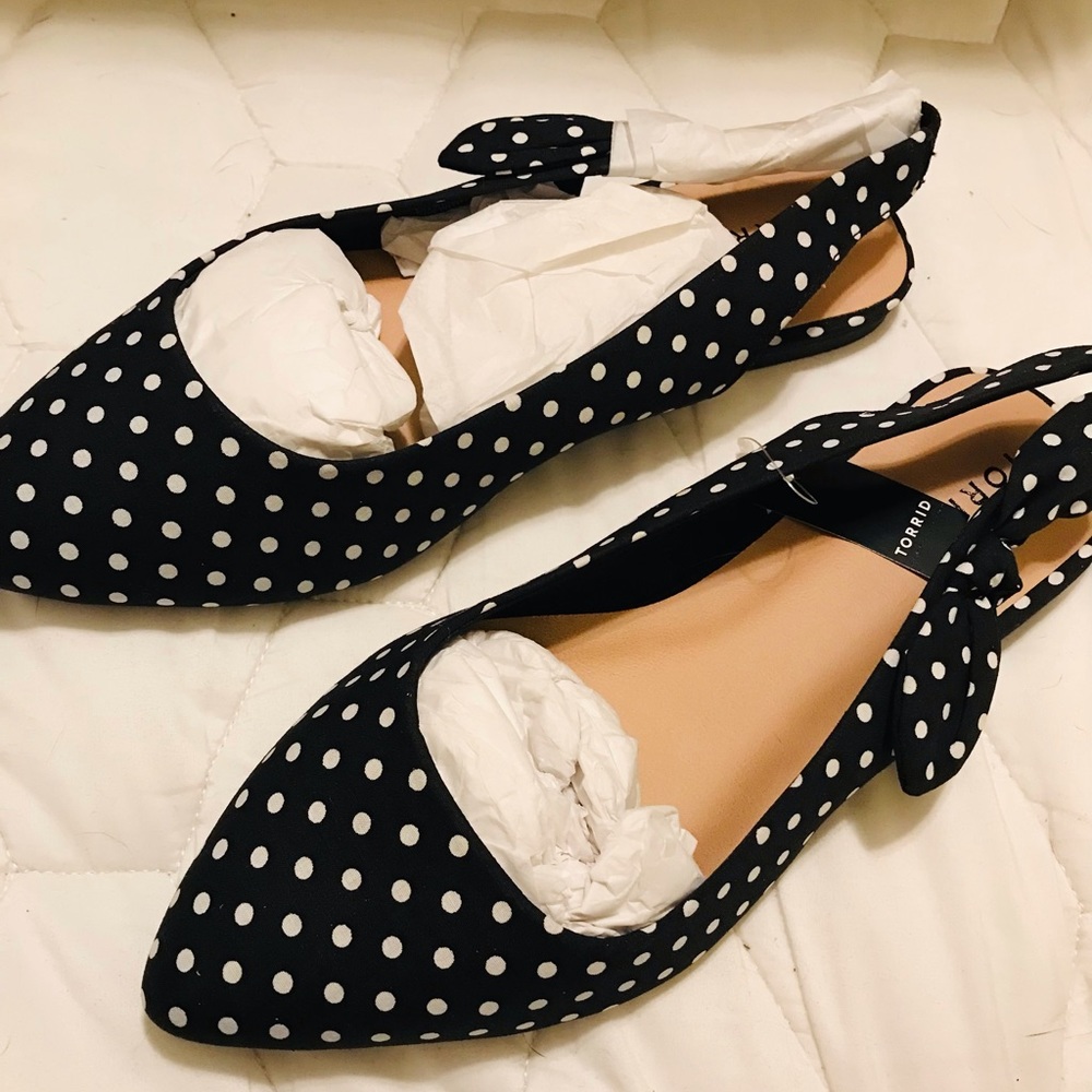 Torrid Black and White Polka Dot Pointed Slingback Flats